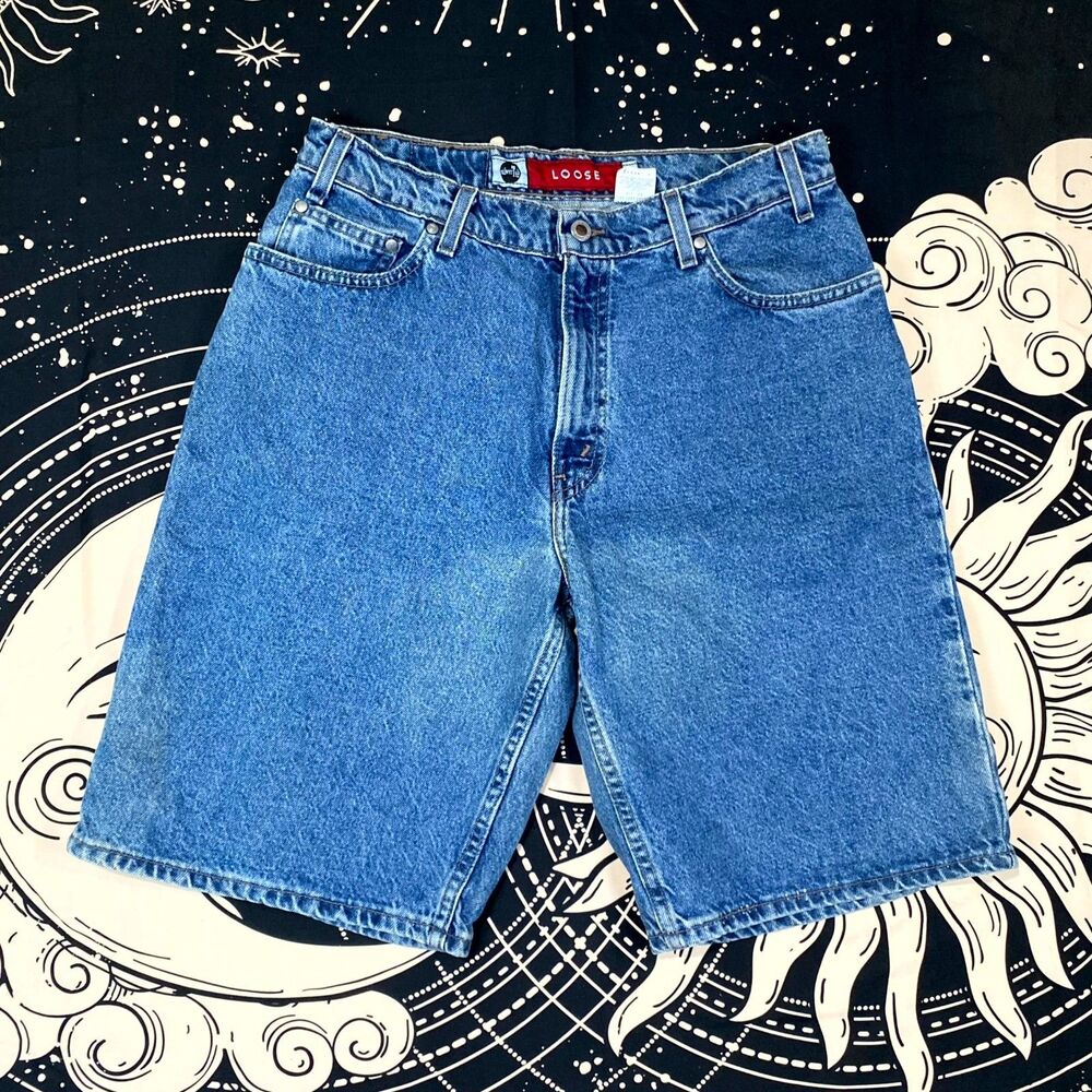 Vintage 90s Levi's Silvertab Shorts Men's 33 Blue Denim Cotton Bermuda Loose Y2K